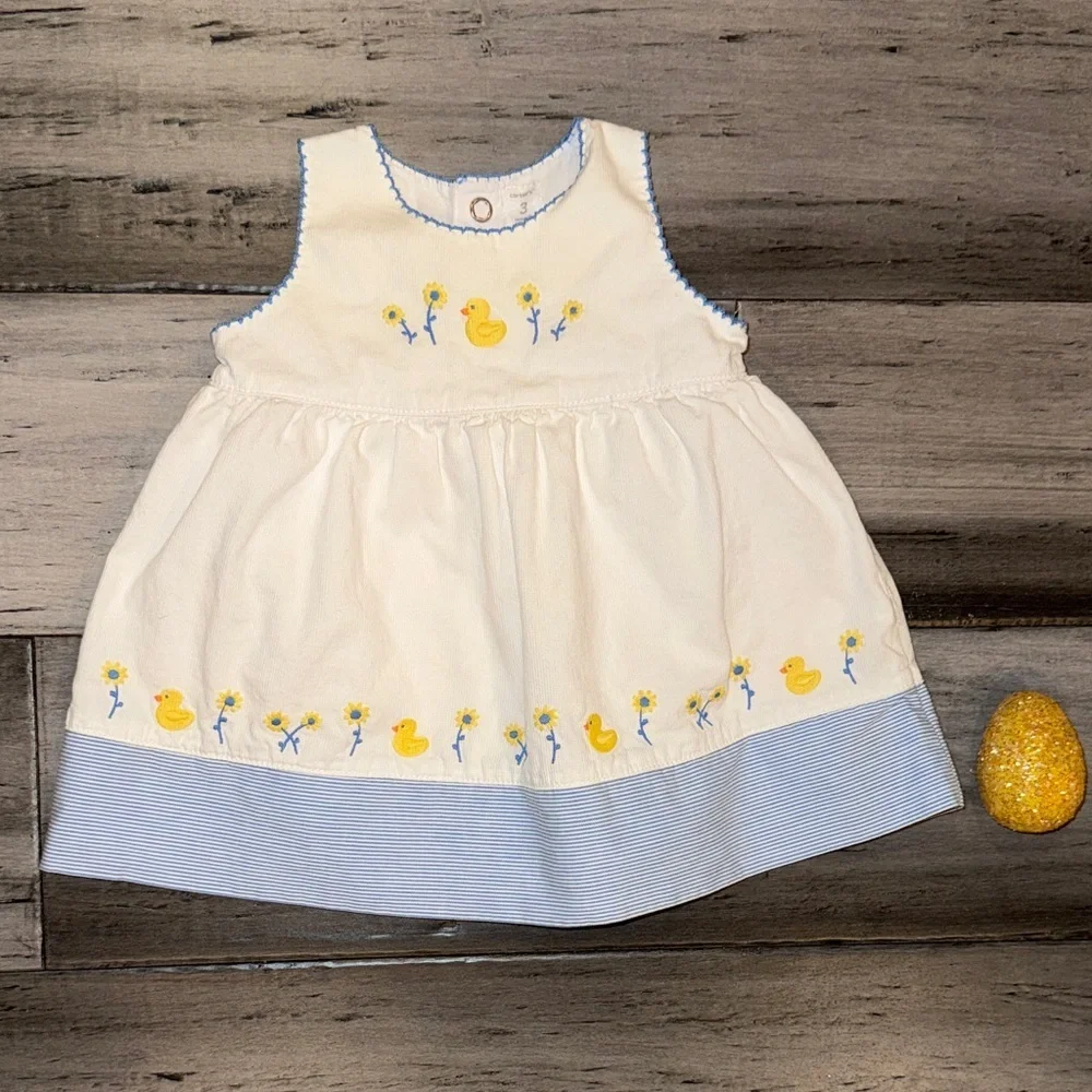 Carter's White & Blue Duck Embroidered Dress